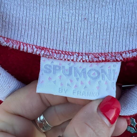 VTG 80s Spumoni Christmas Caroling Teddy Bear Puff Print Sweatshirt Collar M - Picture 7 of 9